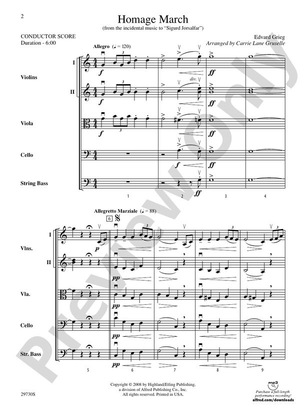 Homage March (from the incidental music to Sigurd Jorsalfar) – String Orchestra Conductor Score & Parts (Digital Download)