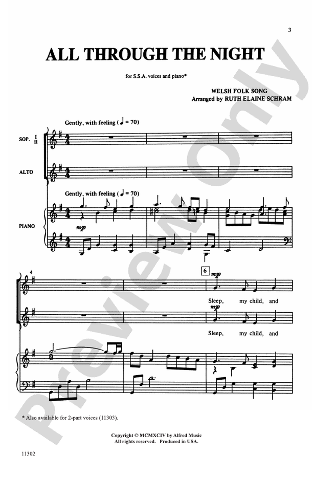 All Through the Night - SSA Choral Octavo (Digital Download)