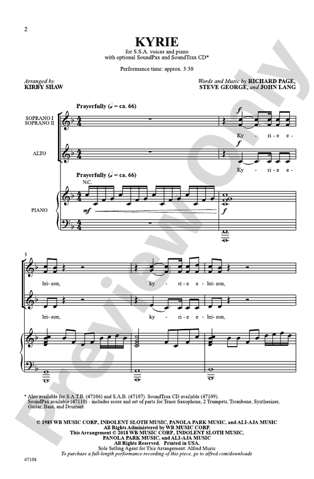 Kyrie - Arr. Kirby Shaw – SSA Choral Octavo (Digital Download)