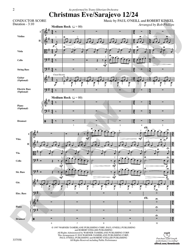 Christmas Eve/Sarajevo 12/24 – String Orchestra Conductor Score & Parts (Digital Download)
