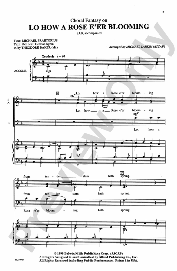 Lo How a Rose E'er Blooming, Choral Fantasy on – SAB Choral Octavo (Digital Download)