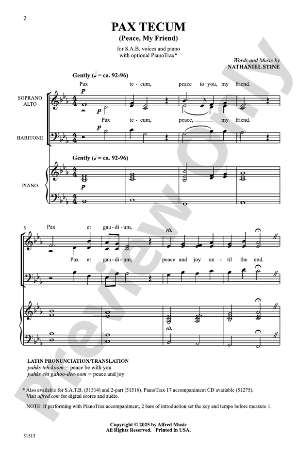 Pax Tecum - SAB Choral Octavo (Digital Download)