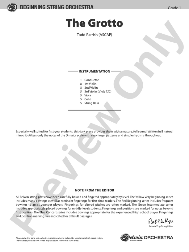 The Grotto - String Orchestra Conductor Score & Parts (Digital Download)