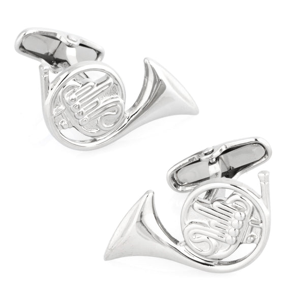 Silver French Horn Cufflinks