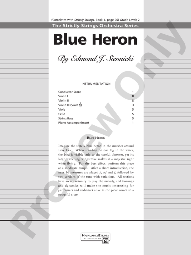Blue Heron – String Orchestra Conductor Score & Parts (Digital Download)