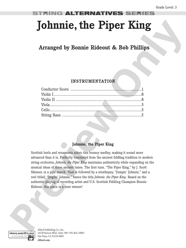 Johnnie, the Piper – String Orchestra Conductor Score & Parts (Digital Download)
