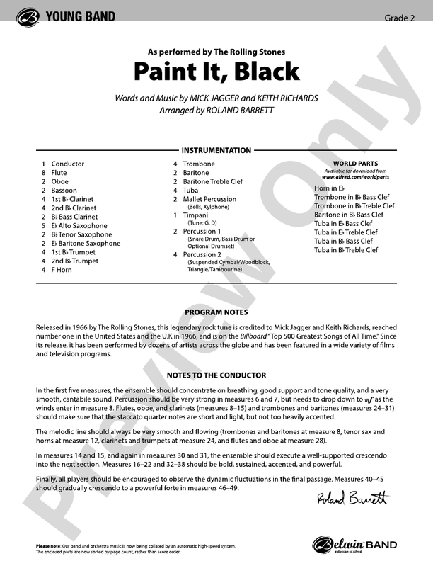 Paint It, Black - Concert Band Conductor Score & Parts (Digital Download)