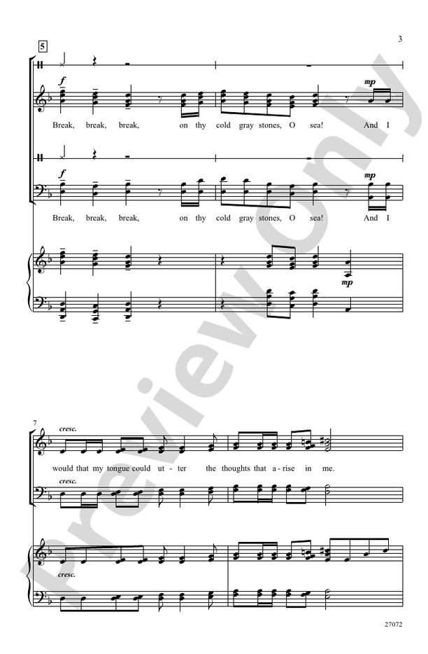 Break, Break, Break – SSATB Choral Octavo (Digital Download)