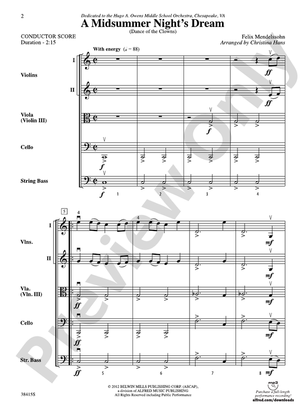 A Midsummer Night's Dream (Dance of the Clowns) – String Orchestra Conductor Score & Parts (Digital Download)