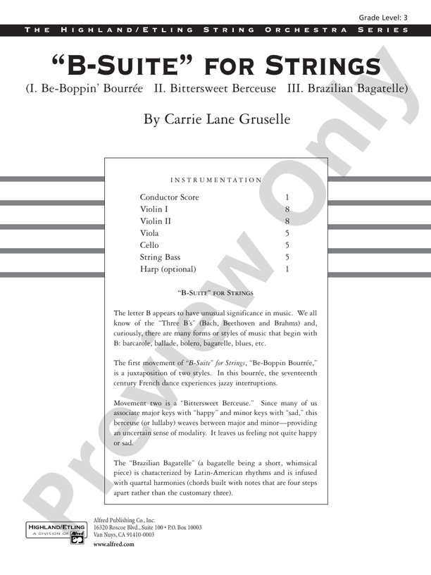 "B-Suite" for Strings – String Orchestra Conductor Score & Parts (Digital Download)