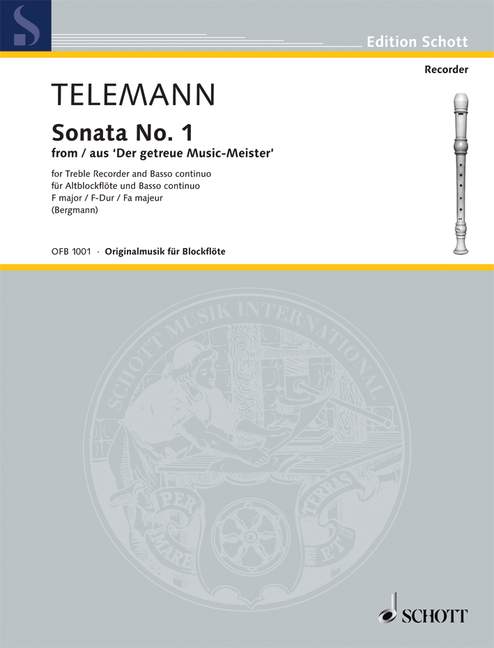 Telemann - Sonata #1 in Fmaj - Treble Recorder/Piano Accompaniment arranged by Bergmann Schott OFB1001