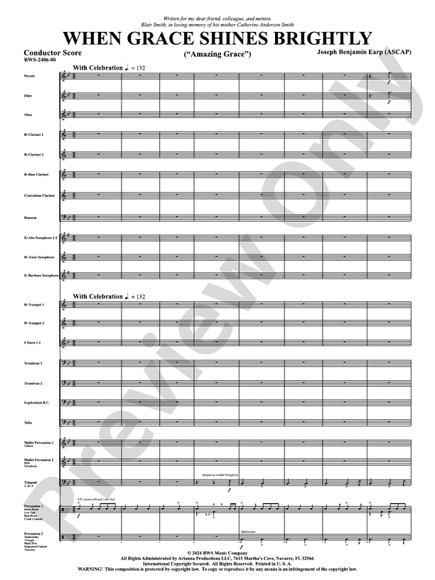 When Grace Shines Brightly - ("Amazing Grace") - Concert Band Conductor Score & Parts (Digital Download)