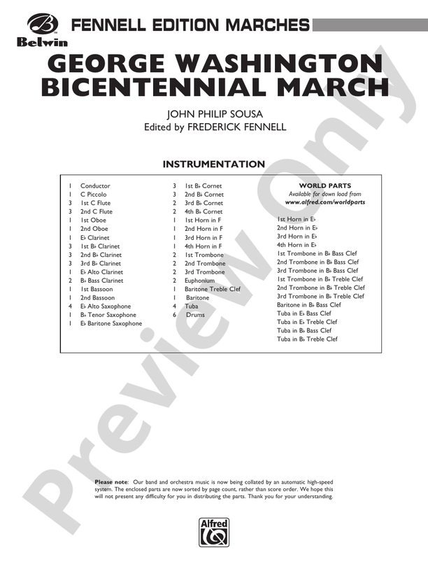 George Washington Bicentennial March - Concert Band Conductor Score & Parts (Digital Download)