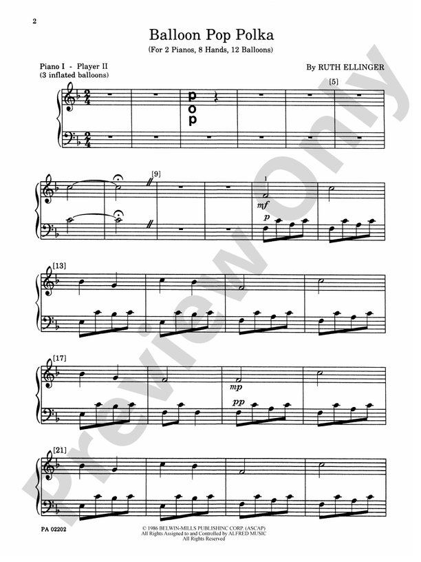 Balloon Pop Polka - 2 Pianos, 8 Hands (Digital Download)