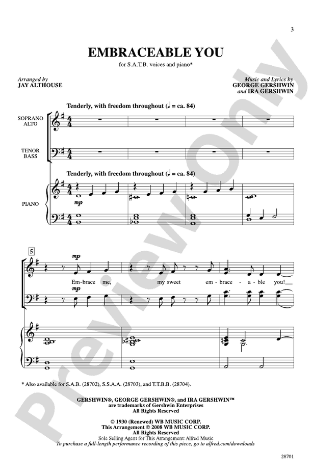 Embraceable You - Arr. Jay Althouse – SATB Choral Octavo (Digital Download)