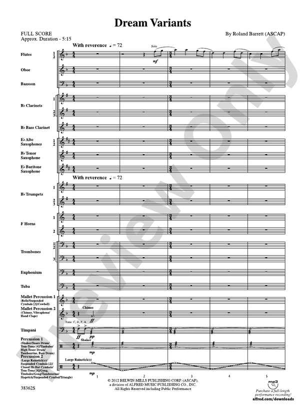 Dream Variants - Concert Band Conductor Score & Parts (Digital Download)