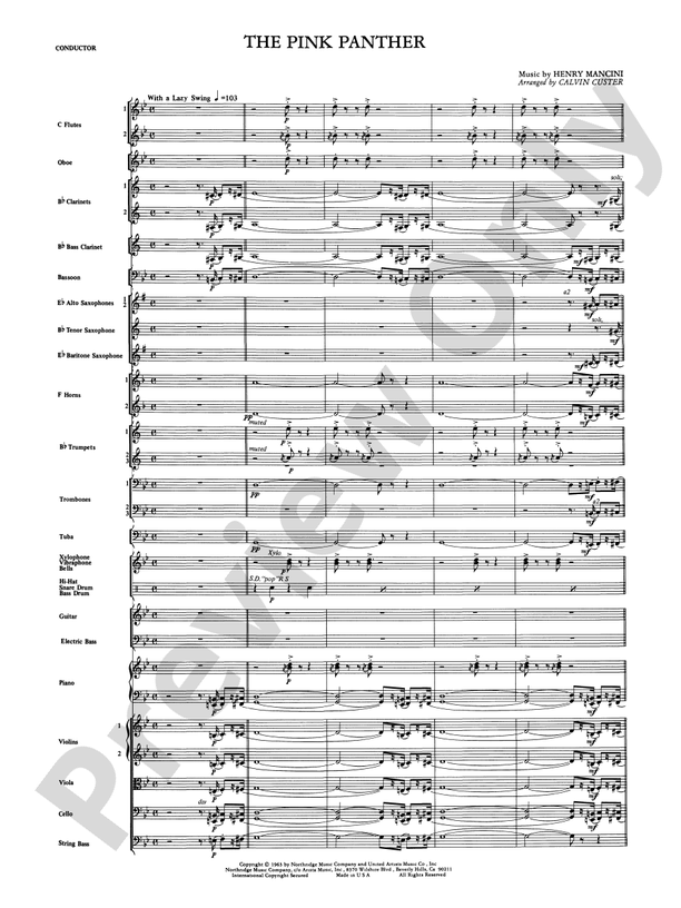 The Pink Panther (Grade 3.5) - Full Orchestra Conductor Score & Parts (Digital Download)