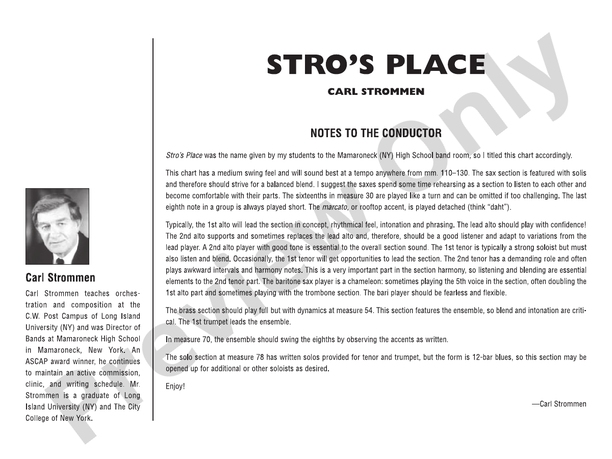 Stro's Place - Jazz Ensemble Conductor Score & Parts(Digital Download)