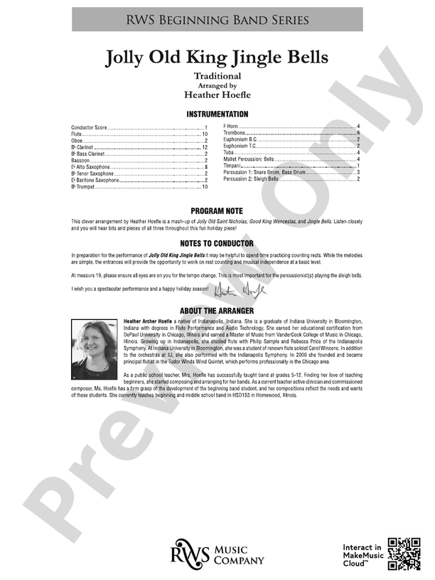 Jolly Old King Jingle Bells - Concert Band Conductor Score & Parts (Digital Download)
