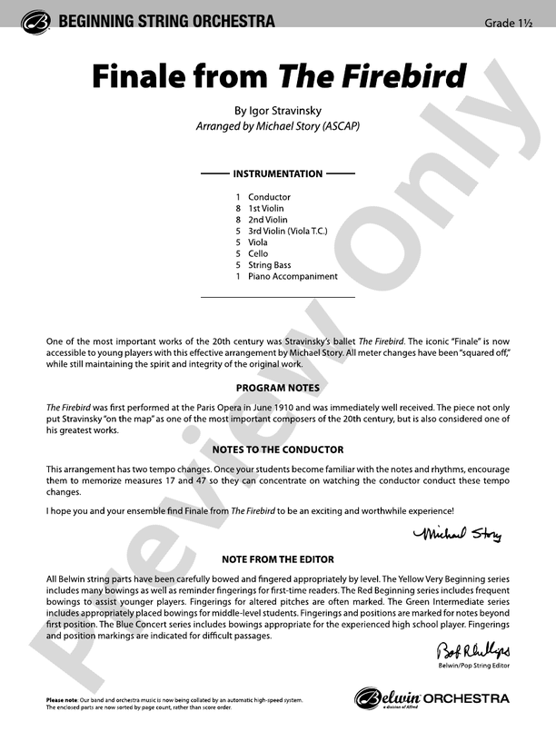 Finale from The Firebird - String Orchestra Conductor Score & Parts (Digital Download)