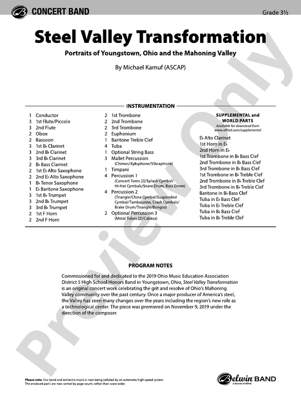 Steel Valley Transformation - Concert Band Conductor Score & Parts (Digital Download)
