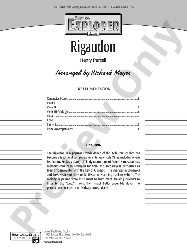 Rigaudon (Grade 1.5) – Highland/Etling String Explorer Orchestra Conductor Score & Parts (Digital Download)