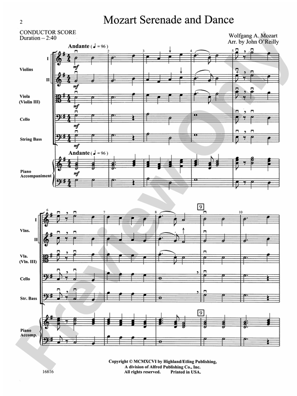 Mozart Serenade and Dance – String Orchestra Conductor Score & Parts (Digital Download)