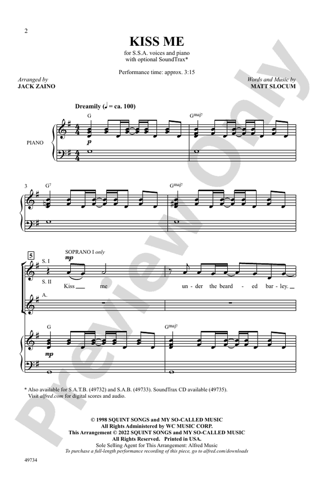 Kiss Me - SSA Choral Octavo (Digital Download)