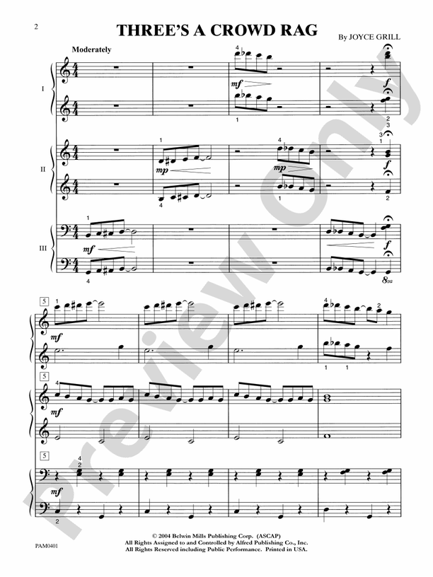Three's a Crowd Rag - 1 Piano, 6 Hands (Digital Download)