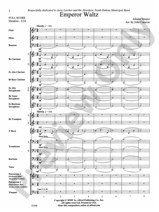 Emperor Waltz - Concert Band Conductor Score & Parts (Digital Download)