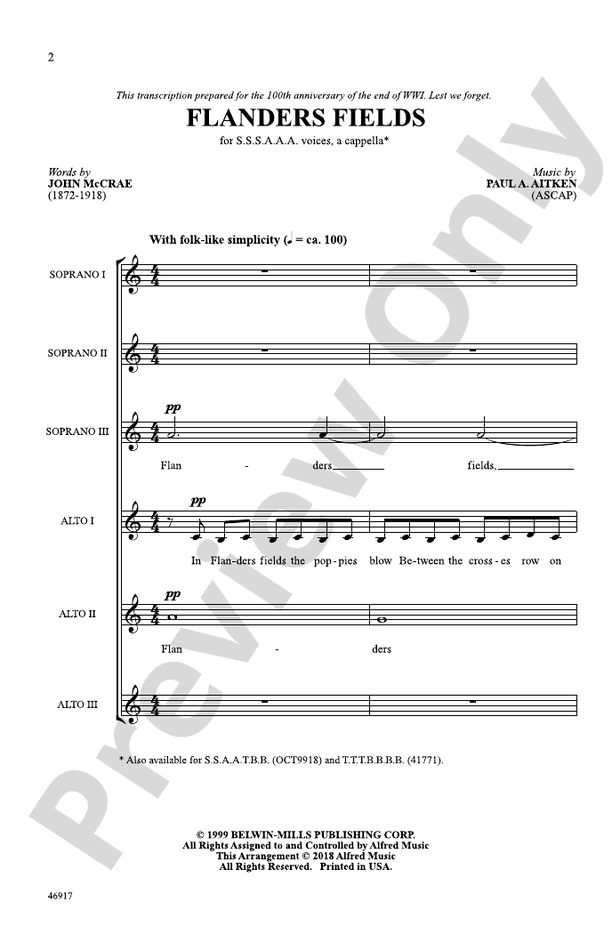 Flanders Fields – SSSAAA Choral Octavo (Digital Download)