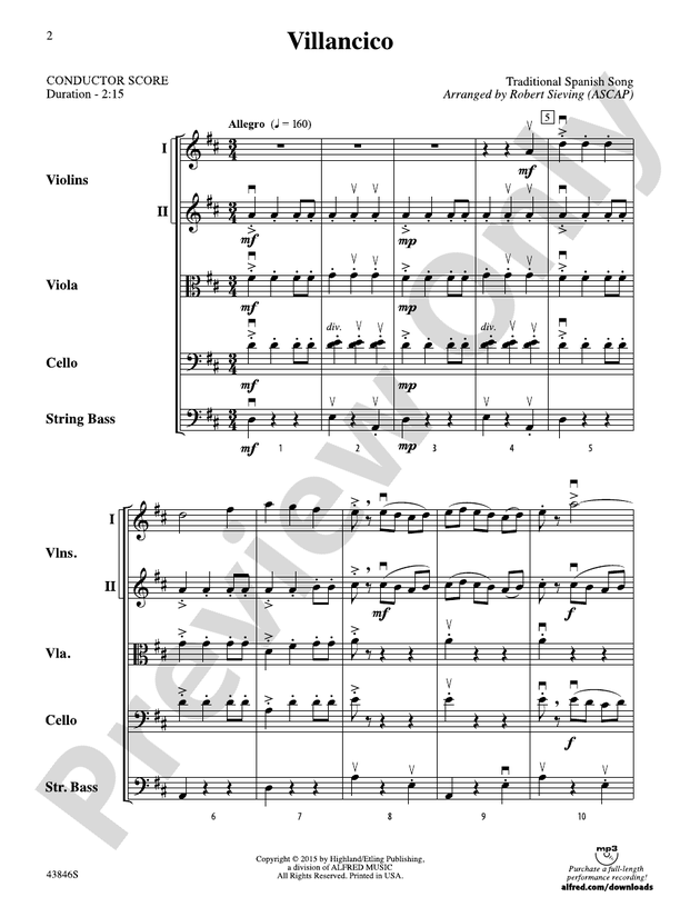 Villancico – String Orchestra Conductor Score & Parts (Digital Download)
