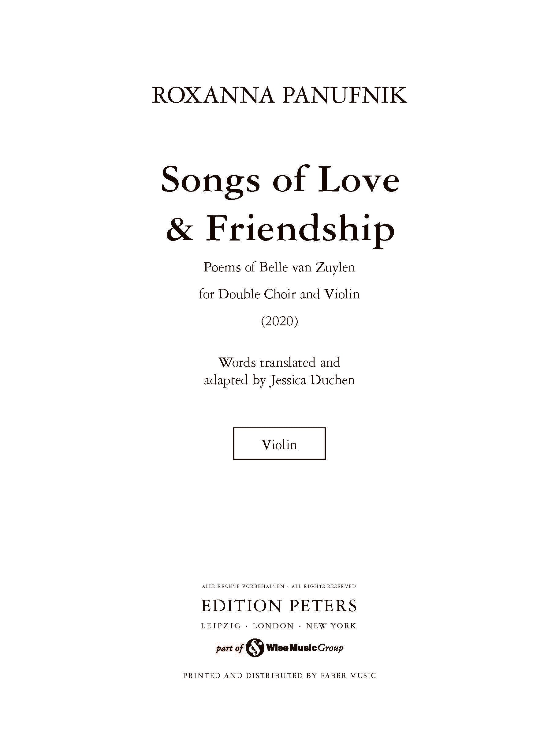 Songs Of Love & Friendship (EP73530A) - Violin (Digital Download)