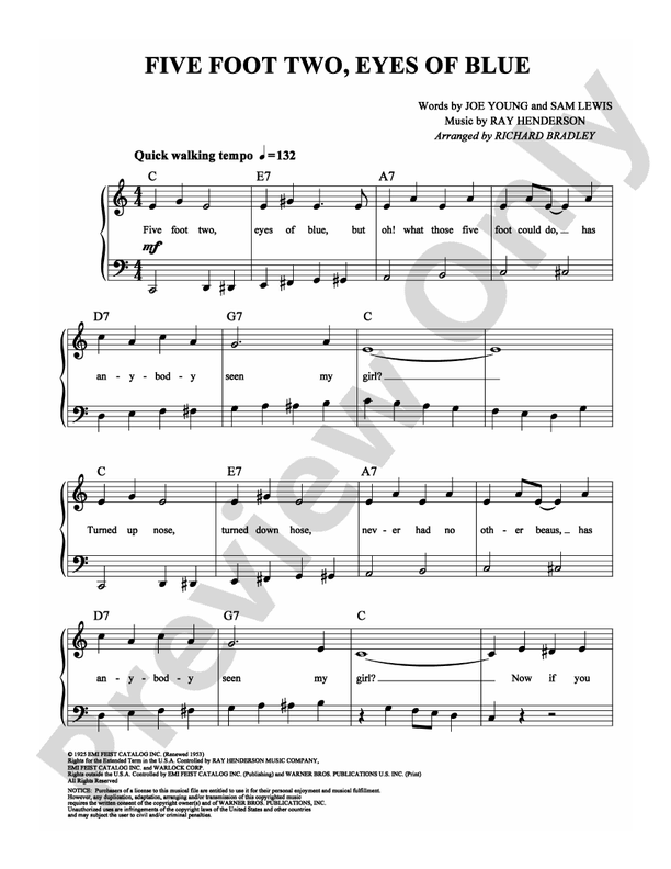 Five Foot Two, Eyes of Blue - Arr. Richard Bradley - Easy Piano (Digital Download)