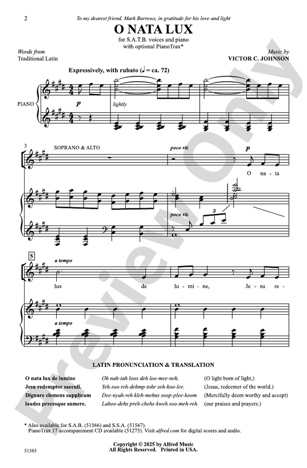 O Nata Lux - SATB Choral Octavo (Digital Download)