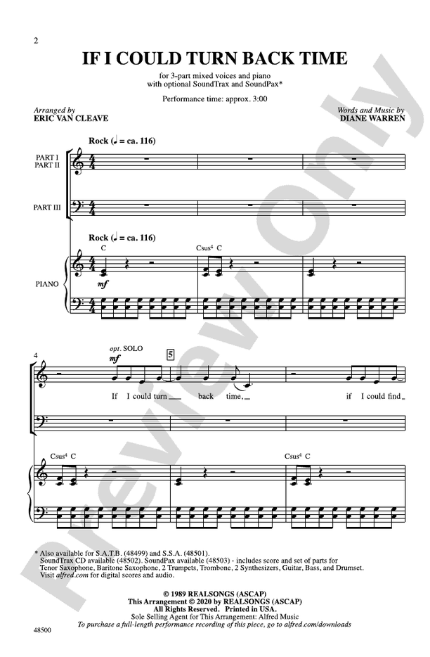 If I Could Turn Back Time – 3-Part Mixed Choral Octavo (Digital Download)