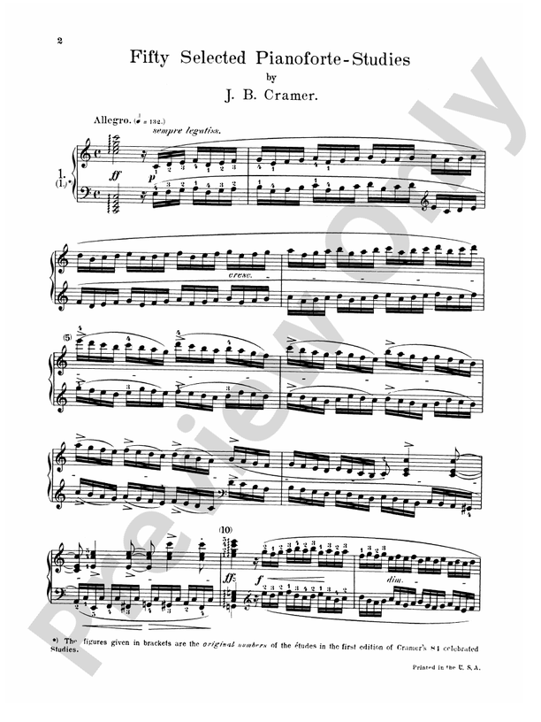 Cramer - Fifty Selected Studies (Arr. Hans von B√ºlow) - Piano Solo (Digital Download)