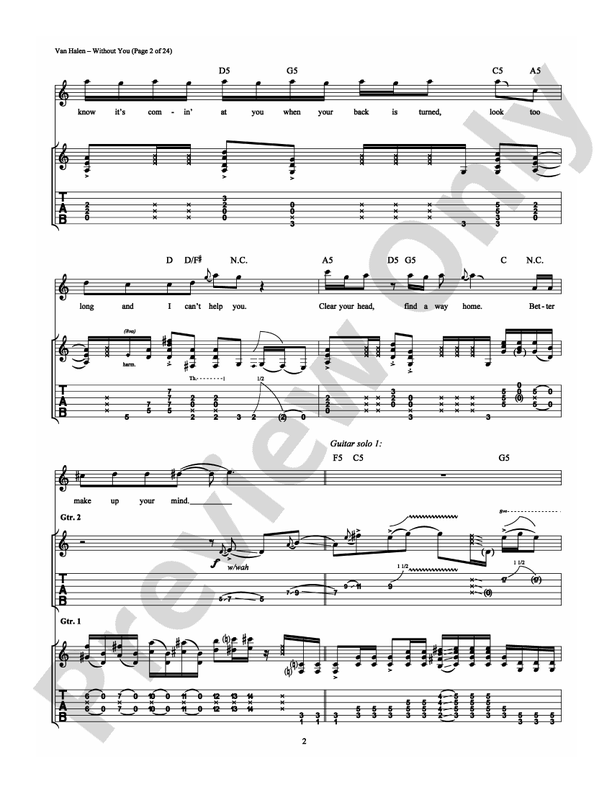 Without You - Van Halen - Guitar TAB (Digital Download)
