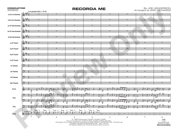 Recorda Me – Jazz Ensemble Conductor Score & Parts (Digital Download)