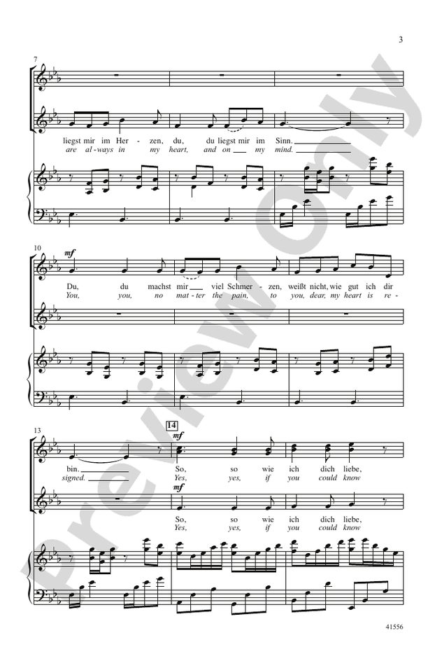 Du, Du Liegst Mir im Herzen – SSA Choral Octavo (Digital Download)