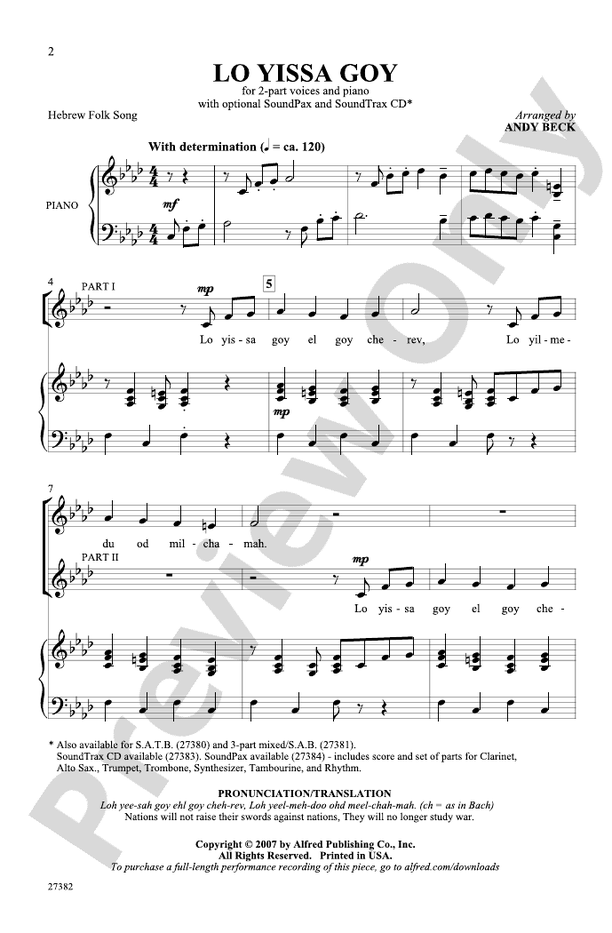 Lo Yissa Goy – 2-Part Choral Octavo (Digital Download)