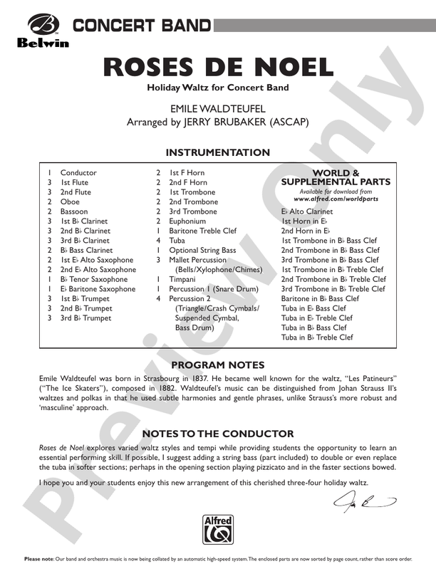 Roses de Noel - Concert Band Conductor Score & Parts (Digital Download)