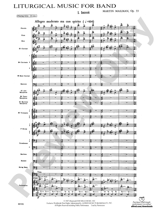 Liturgical Music for Band, Op. 33 - Concert Band Conductor Score & Parts (Digital Download)
