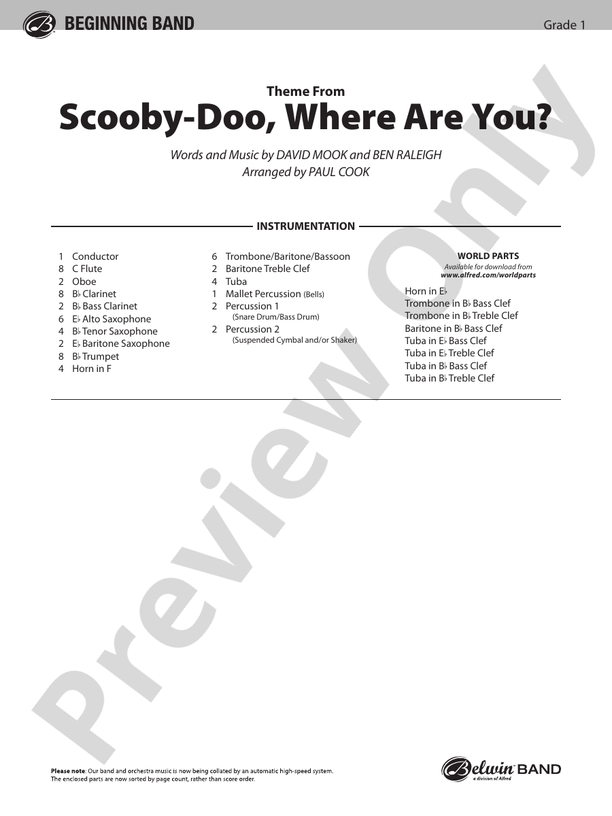 Scooby-Doo, Where Are You?, Theme from - Concert Band Conductor Score & Parts (Digital Download)