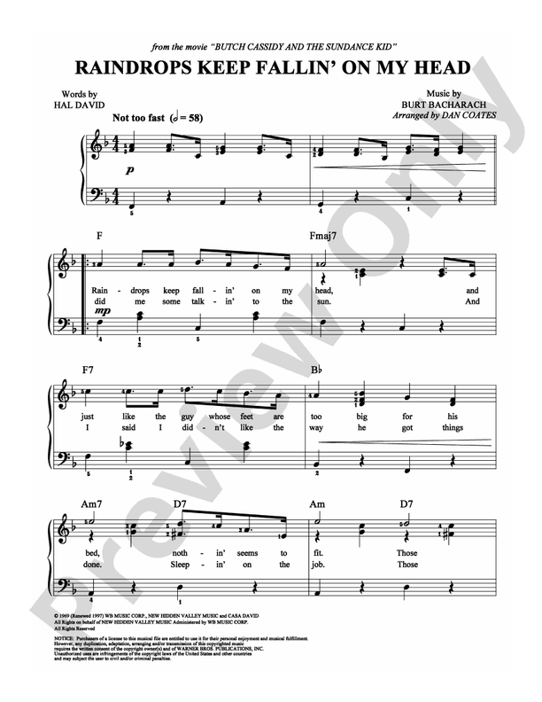 Raindrops Keep Fallin' On My Head - Arr. Dan Coates - Easy Piano (Digital Download)