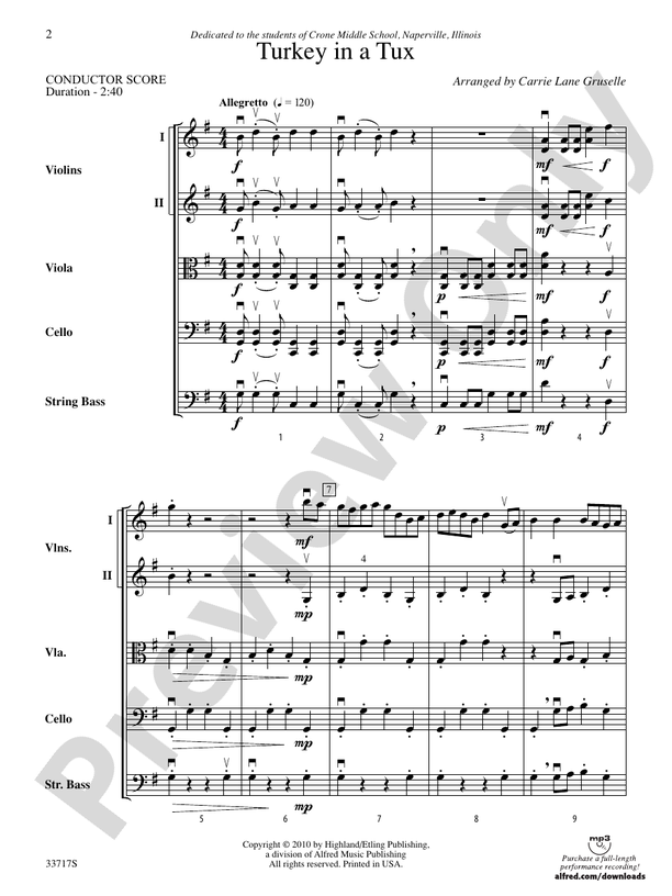 Turkey in a Tux – String Orchestra Conductor Score & Parts (Digital Download)