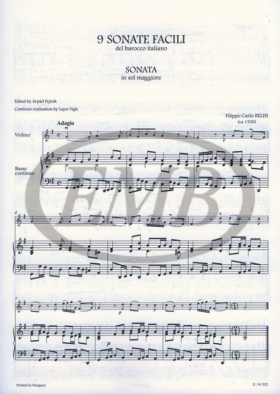 9 Easy Sonatas of the Italian Baroque - Violin/Basso Continuo EMB Z14323