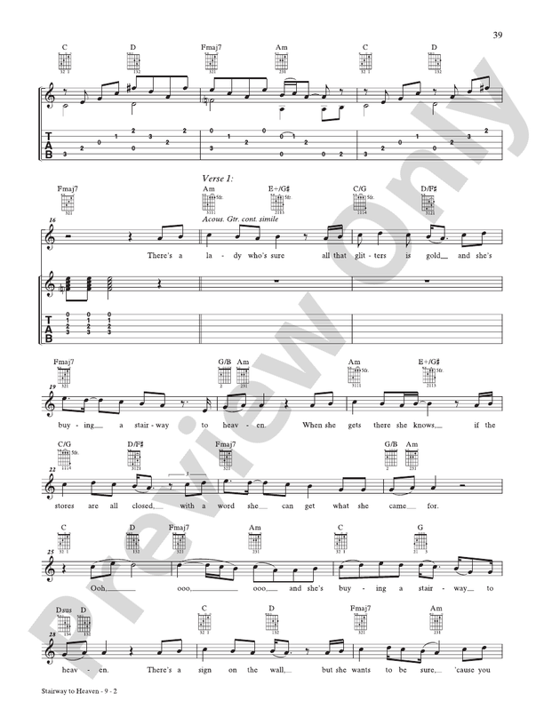 Stairway to Heaven - Interm./Easy Guitar TAB (Digital Download)