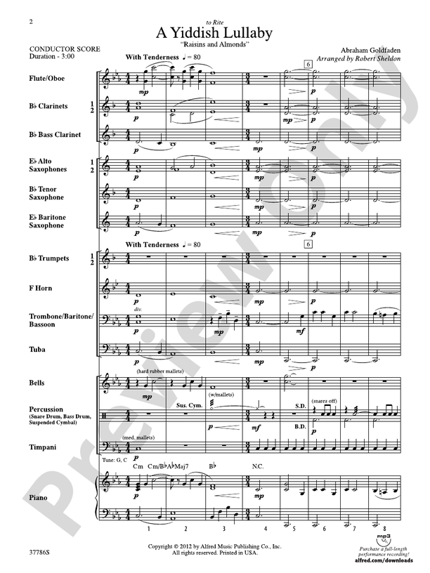 A Yiddish Lullaby - Concert Band Conductor Score & Parts (Digital Download)
