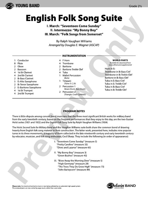ENGLISH FOLK SONG SUITE/BYB 2 - Concert Band Conductor Score & Parts (Digital Download)